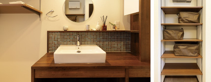 木の素材とお洒落なデザインで、毎日が楽しくなる洗面空間。